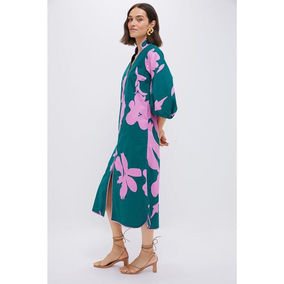 HYACINTH HOUSE Hunter Green & Pink Floral Arem Caftan Size XL NWT - Picture 6 of 8